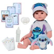 Boneco Reborn Masculino Cabelo Castanho Roupa Stitch