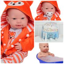 Boneco Reborn Masculino Corpo De Silicone Roupa Raposinha