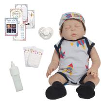 Boneco Reborn Masculino Enxoval Aviãozinho Cabelo Fio a Fio
