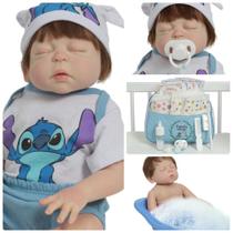 Boneco Reborn Masculino Fio a Fio Roupa Stitch Bolsa Itens Boneco Reborn Masculino Fio a Fio Roupa Stitch Bolsa Itens