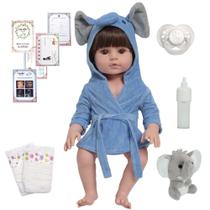 Boneco Reborn Masculino Pode Dar Banho Roupão Elefantinho