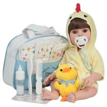 Boneco Reborn Menino 46cm Saída de Banho Enxoval Bichinho