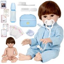Boneco Reborn Menino Baby Cabelo Castanho Bolsa Maternidade