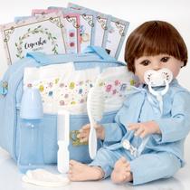 Boneco Reborn Menino Baby Cabelo Castanho Bolsa Maternidade
