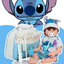 Boneco Reborn Menino Com Conjunto Stitch Completo 46cm