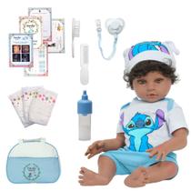 Boneco Reborn Menino Negro Realista 46cm Com Vários Itens