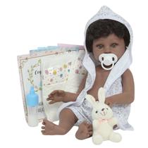 Boneco Reborn Menino Negro Realista Saída de Banho Coelho