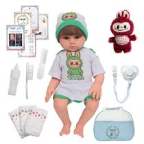 Boneco Reborn Menino Realista Labubu Pelúcia Bolsa Itens Boneco Reborn Menino Realista Labubu Pelúcia Bolsa Itens