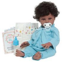 Boneco Reborn Negro Cabelo Cacheado Com Pijama Azul Fofinho