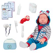 Boneco Reborn Olhos Fechados com Bolsa Fraldas e Chupeta