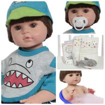 Boneco Reborn Realista Grande Enxoval Tubarãozinho + Pelúcia