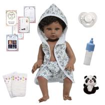 Boneco Reborn Realista Negro Roupão Pandinha + Acessórios