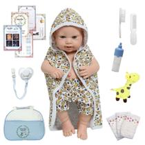 Boneco Reborn Recém Nascido Enxoval Girafinha Roupão Itens