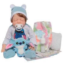 Boneco Reborn Stitch com Mamadeira e Roupinha Fofa