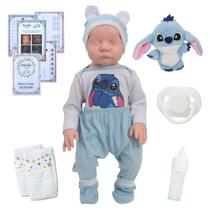 Boneco Reborn Stitch Menino Roupa e Pelúcia + Acessórios