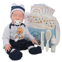 Boneco Reborn Urso Menino Olhos Fechados com Bolsa Completa