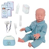 Boneco Reborn Vinil Silicone com Mamadeira e Acessórios