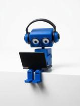 Boneco Robô Articulado Azul Com Notebook Para Mesa Boneco Robô Articulado Azul Com Notebook Para Mesa