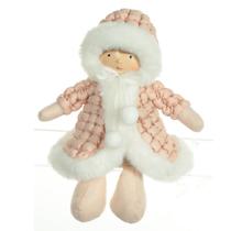 Boneco Sentado De Natal Rosa e Branco 18cm
