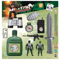 Boneco soldado militar com faca esportiva + granada e acessorios military power 9 pecas - PICA PAU