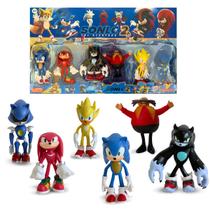 Boneco Sonic Kit 6 Personagens 15 cm Super Sonic Werehog Knuckles metal Sonic