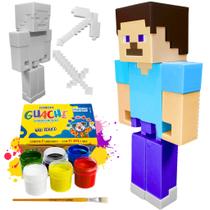 Boneco Steve Minecraft Para Colorir Pintar Com 6 Tintas Para Criancas Brinquedo de Pintura Infantil - Sem marca