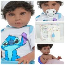 Boneco Tipo Reborn Negro Pode Dar Banho Roupinha Stitch