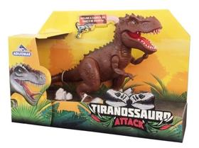 Boneco Tiranossauro Rex Attack Marrom 30Cm Presente Menino Brinquedo Criança 0847