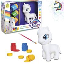 Boneco Unicórnio Para Colorir Pintar C/Kit De Tinta e Pincel