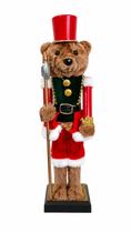 Boneco Urso Quebra Nozes Enfeite Natalino de Madeira e Pelúcia 40cm