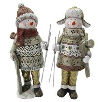 Bonecos de Neve Kit Natal Dourado Decoração Natalina 24cm