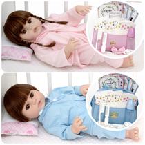 Bonecos Gêmeos Baby Realista Pode Dar Banho Enxoval Completo