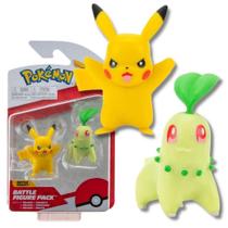 Bonecos Pokemon Pikachu e Chikorita - Pack de Batalha