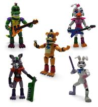 Bonecos Toysvill FNAF Security Breach - 5 Peças: Roxanne Wolf, Glamrock Chica, Montgomery Gator, Glamrock Freddy e Vanny