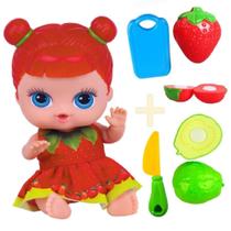 Bonequinha c/ Cheirinho de Morango + Kit Frutinhas de crec crec Brinquedo Infantil