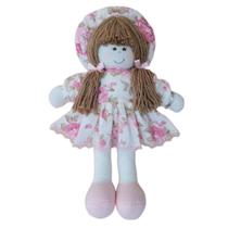 Bonequinha Pano 37 cm Vestido Floral Presente Decoraçao Mimo Menina Brinquedo