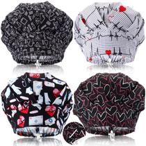 Bonés Bunnycool Nurse Bouffant, pacote com 4 unidades de algodão ajustáveis