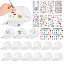 Bonés de beisebol DIY Aneco, pacote com 16 pacotes, brancos ajustáveis para crianças Bonés de beisebol DIY Aneco, pacote com 16 pacotes, brancos ajustáveis para crianças