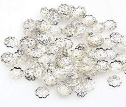 Bonés de miçangas WOIWO Open Petal Flower Silver Color 9 mm 100 unidades Bonés de miçangas WOIWO Open Petal Flower Silver Color 9 mm 100 unidades