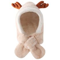 Bonito veado elk antlers crianças chapéu cachecol de uma peça inverno quente macio pelúcia proteger pescoço orelha chapéu do bebê criança gorro à prov - Outdoor Fitness Wonder Store