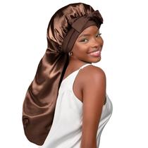 Bonnet YANIBEST Gorro longo de cetim para dormir, trançado, marrom Bonnet YANIBEST Gorro longo de cetim para dormir, trançado, marrom