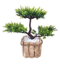 Bonsai Verde Arranjo Flor Artificial Com Vaso Em Madeira Rústico - FLORDECORAR