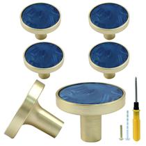 Bonsicoky 6 Peças Puxadores para Cômoda em Liga de Zinco Dourado e Azul-Marinho