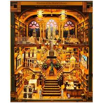 Book Nook Kit VORATHIS World Library com luzes LED, quebra-cabeça 3D