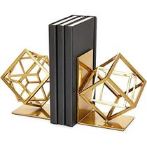 Bookends de metal, suportes geométricos de livros antiderrapantes (5 x 5,5 x 3,1 pol.)