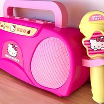 Boom Box Karaoke Hello Kitty Com Microfone e Rádio Amplificador Infantil