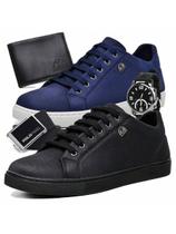 Boot Shop Kit 2 Pares Tênis Masculino Sapatênis Básico Casual Com Carteira Cinto e Relógio Boot Shop Kit 2 Pares Tênis Masculino Sapatênis Básico Casual Com Carteira Cinto e Relógio