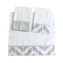 Boquinha Fralda 3 Peças Barrado - Chevron Cinza