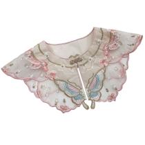 Borboleta bordada com gola falsa, gola de organza, gola feminina