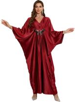 Borboleta bordada de rayon vermelho Caftans RanRui para mulheres Borboleta bordada de rayon vermelho Caftans RanRui para mulheres